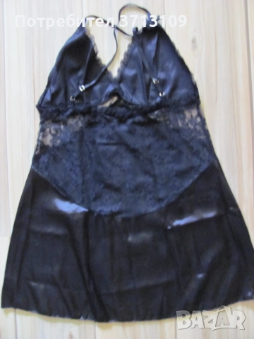 Нова сатенена черна нощница , р-р. М, снимка 5 - Бельо - 51682890