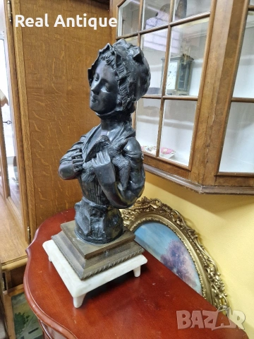 Уникален голям антикварен колекционерски английски бронзов бюст , снимка 6 - Антикварни и старинни предмети - 53417112