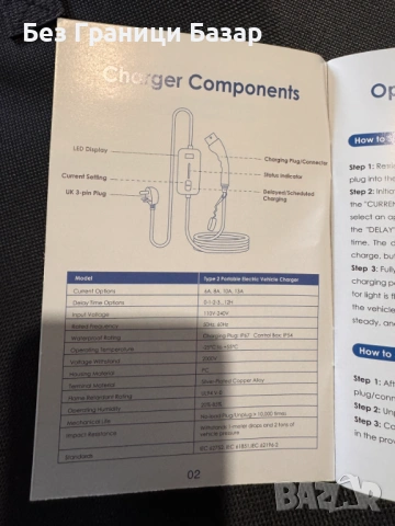 Ново Преносимо EV зарядно Type 2, 6A–13A, регулируем ток, IP67 за електромобил кола, снимка 5 - Друга електроника - 53175938