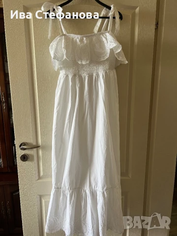 разкошна нова бяла волани  дълга елегантна женствена рокля 100 % памук памучна , снимка 3 - Рокли - 50672575