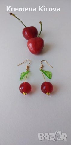 Дамски обеци Череши. Бижута Луди гъби. Със стомана. Идея за подарък., снимка 2 - Обеци - 36977211