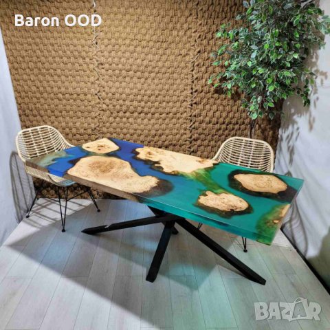 Трапезна маса, маса за хранене от масивно дърво и епоксидна смола