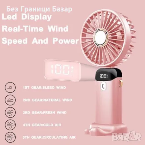 Нови 2 броя портативен USB вентилатор ръчен/за врат/за бюро 5 скорости, снимка 3 - Други стоки за дома - 47525385