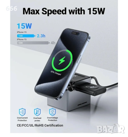 3в1 зарядна станция за телефон, TWS слушалки и Apple Watch, 23W - Acefast (E18) - метално сиво, снимка 6 - Друга електроника - 53359146