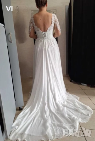 Сватбена рокля с дантелени ръкави и регулиращо се закопчаване, снимка 4 - Рокли - 51770568