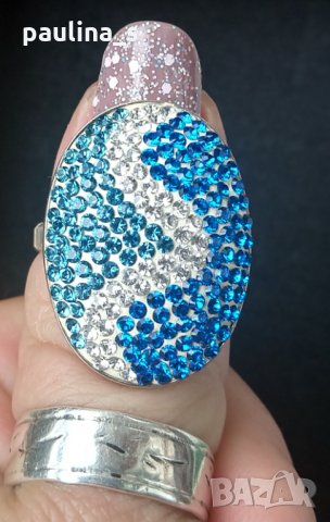 Сребърен пръстен с камъни "Swarovski" / проба 925 и печат Житен клас 