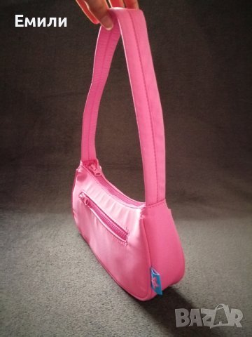 Текстилна малка дамска чанта за рамо в розов цвят, снимка 6 - Чанти - 43734395