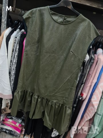Нова колекция луксозна кожена рокля / туника + колан. Налични цветове:зелен горчица и чер , снимка 2 - Рокли - 34824546