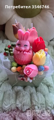 Великденски букет от соеви свещи. , снимка 1