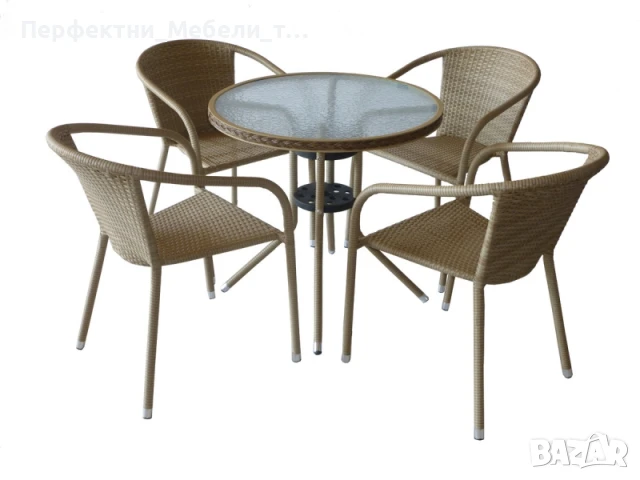 Промо до 28.08.25- комплекти в бежев изкуствен ратан-маса с 4 стола