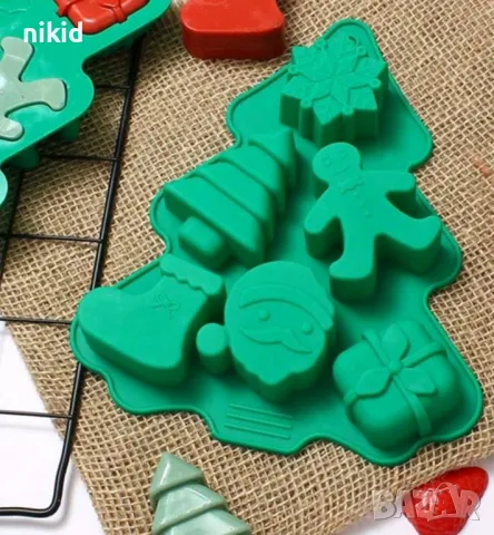 Коледна звезда елха подарък дядо Коледа човече чорап Коледен силиконов молд форма шоколад гипс