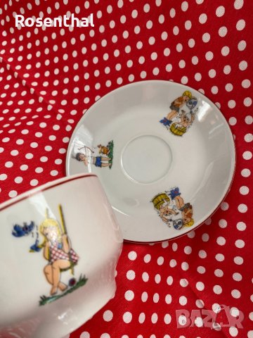Купичка и чинийка с детски мотиви, Български порцелан , снимка 1 - Чинии - 43694098