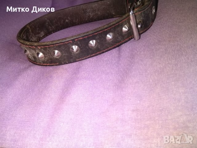 Нашийник естествена кожа за куче 58см х3см и верижка метална с държач естествена кожа 1м, снимка 3 - За кучета - 39712396