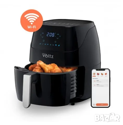 Фритюрник AirFryer Voltz, 1500W, 5л., Горещ въздух, Таймер, до 200°C, Черен, 2 ГОДИНИ ГАРАНЦИЯ, снимка 1
