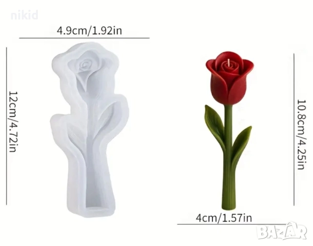 3D  роза лале зюмбюл право голямо цвете силиконов молд форма за фондан смола шоколад гипс свещ декор, снимка 4 - Форми - 52407088