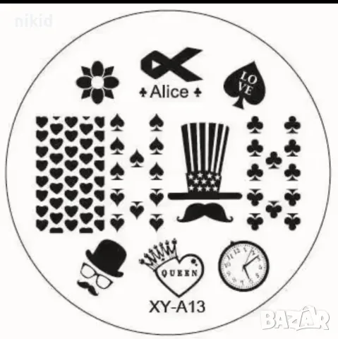 Алиса покер карти xy-a13 кръгла плочка щампа шаблон за печат на нокти маникюр