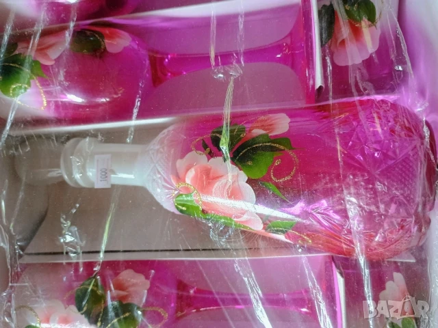 Сервиз 12 чаши и гарафа от цветен кристал, снимка 4 - Чаши - 51037090