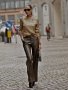 Дамски модни прави ежедневни панталони от изкуствена кожа с висока талия - 023