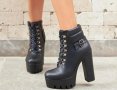 Боти на ток - черна кожа с черно ходило - BT14, снимка 2