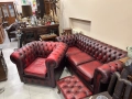 Табуретка, фотьойл и троен диван Chesterfield Oxblood., снимка 6