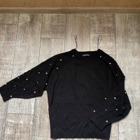 Wow 🤩 Черен  пуловер блуза  Zara овърсайз размер  с декорация перли, снимка 2 - Блузи с дълъг ръкав и пуловери - 43712131