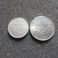Лот 1/2 и 1 франк 1974г., снимка 1 - Нумизматика и бонистика - 39481345