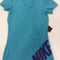 NIKE- спортна тениска с къс ръкав , еластична, маркова, тюркоаз с диагонален надпис, снимка 3 - Спортни екипи - 37258175