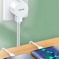 Usams Travel Charging Set Send-Tu Series (T20 Dual USB Round Charger+U35 Type-C cable) White, снимка 3 - Оригинални зарядни - 43758262