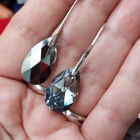 Масивни сребърни обеци с кристали Swarovski / проба 925, снимка 2 - Обеци - 32726661