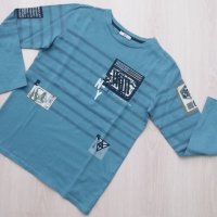 Блуза в гълъбово синьо с щампи и по ръкавите , снимка 1 - Детски Блузи и туники - 26306808