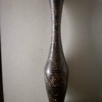 Винтидж ваза от гравиран месинг-H=43см., снимка 3 - Антикварни и старинни предмети - 44030860