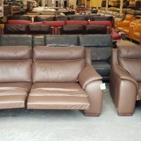 Италиански кожен диван тройка и фотьойл с релаксиращ механизъм, снимка 4 - Дивани и мека мебел - 39329001