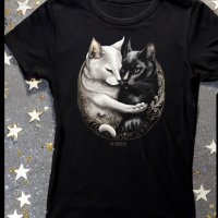 Тениска с щампа YIN YANG GOTHIC CATS, снимка 1 - Тениски - 44016457