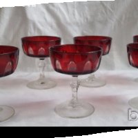  чаши френски червен кристал лукс, снимка 1 - Антикварни и старинни предмети - 18594015