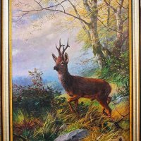 Горски пейзаж със сръндак, картина за ловци, снимка 1 - Картини - 27698336