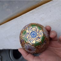 Клоазоне cloisonne клетъчен емайл бронз ваза ябълка, снимка 5 - Антикварни и старинни предмети - 44844897