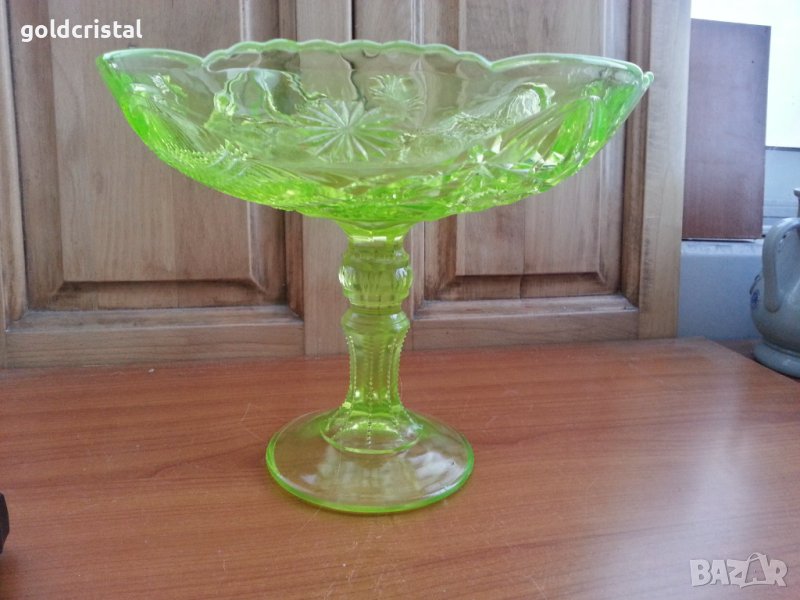 Кристална купа фруктиера ураново стъкло, снимка 1