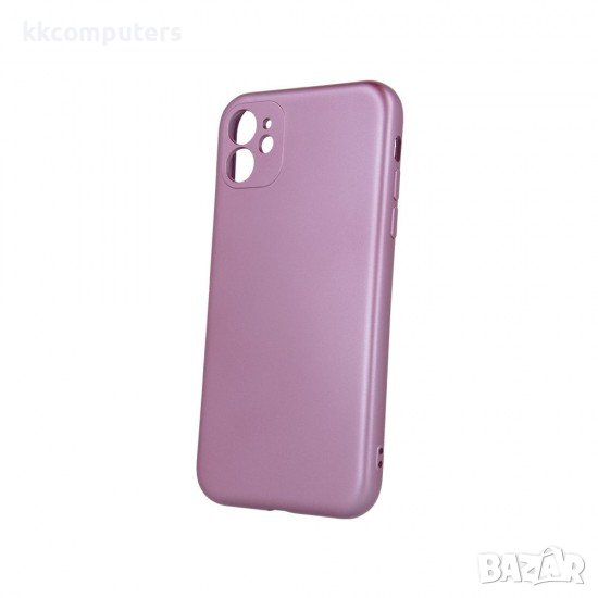 Силиконов кейс Silicone Metallic Cover, За iPhone 11 (6.1), Розов, снимка 1