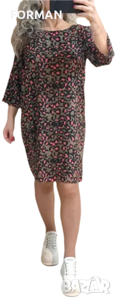 СУПЕРТЪНИЧКА рокля в розово-зелен леопардов принт свободен модел, снимка 1