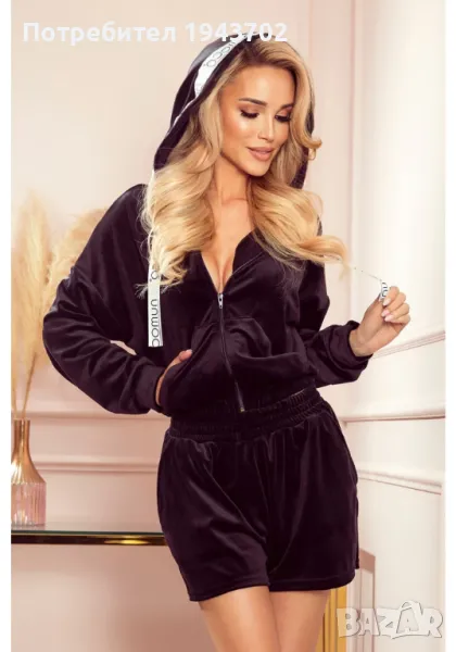 Дамски велурен комплект в черен цвят 369-1 Numoco, снимка 1