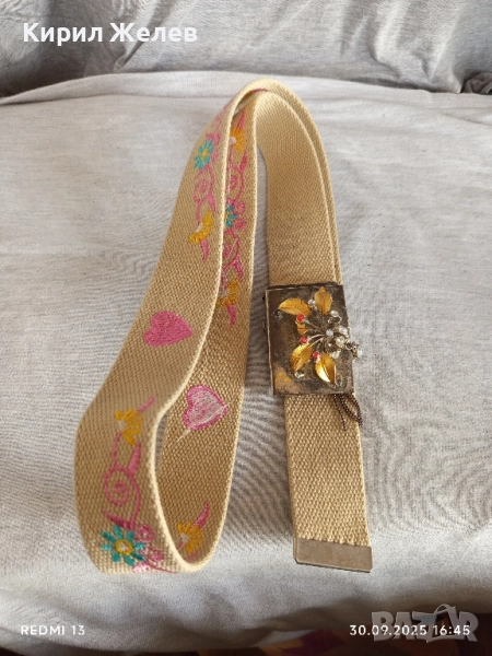 Текстилен дамски колан Арт с флорални елементи и инкрустирани кристали много красив 47173, снимка 1