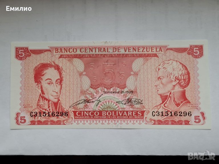 ВЕНЕЦУЕЛА 5 БОЛИВАРА 1989 UNC , снимка 1