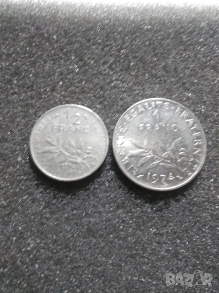 Лот 1/2 и 1 франк 1974г., снимка 1