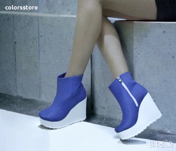 Боти на платформа - деним с бяло ходило - BNP1, снимка 1