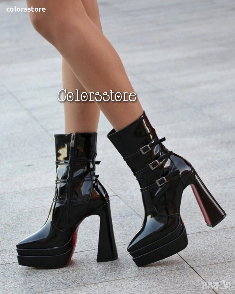 Боти на ток - черен лак - YSV3, снимка 1