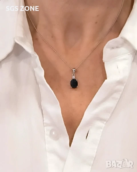 СРЕБЪРЕНА ВИСУЛКА СЪС НАТУРАЛЕН САПФИР ИЛИ РУБИН, снимка 1