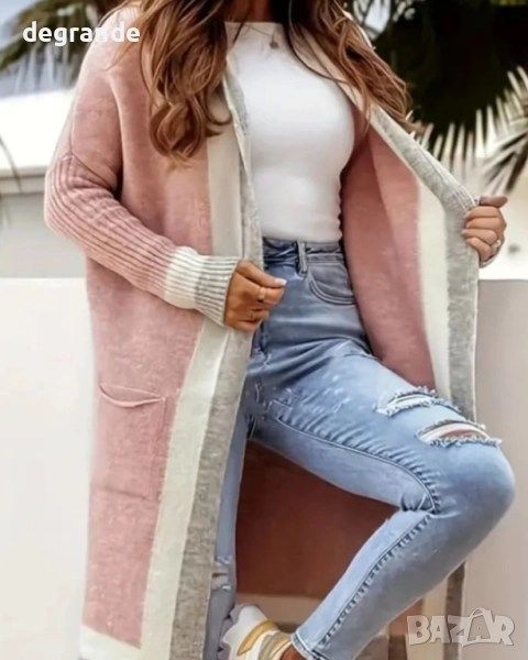 Розова дълга жилетка с качулка, снимка 1