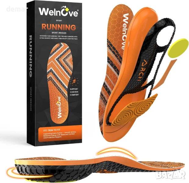 Стелки за спортни обувки Welnove Orange с гел за предната част на стъпалото - размер L, снимка 1