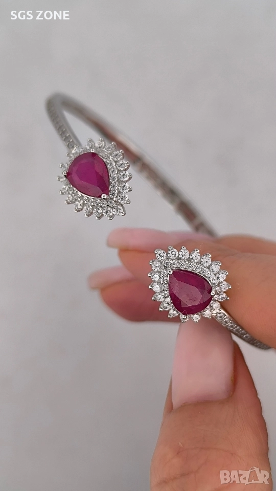 Стилна гривна от стерлингово сребро 925 с рубин, снимка 1