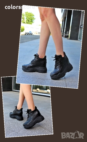 Кецове на платформа - черна кожа - PA100-1 , снимка 1